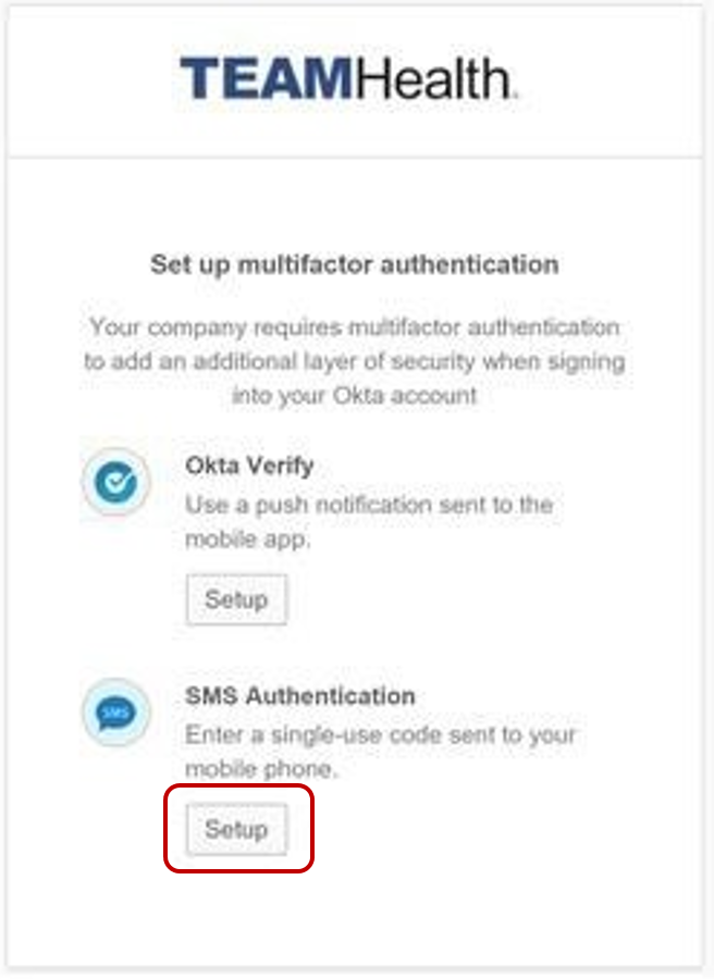 Okta Setting up SMS Authentication TeamHealth Help Staging